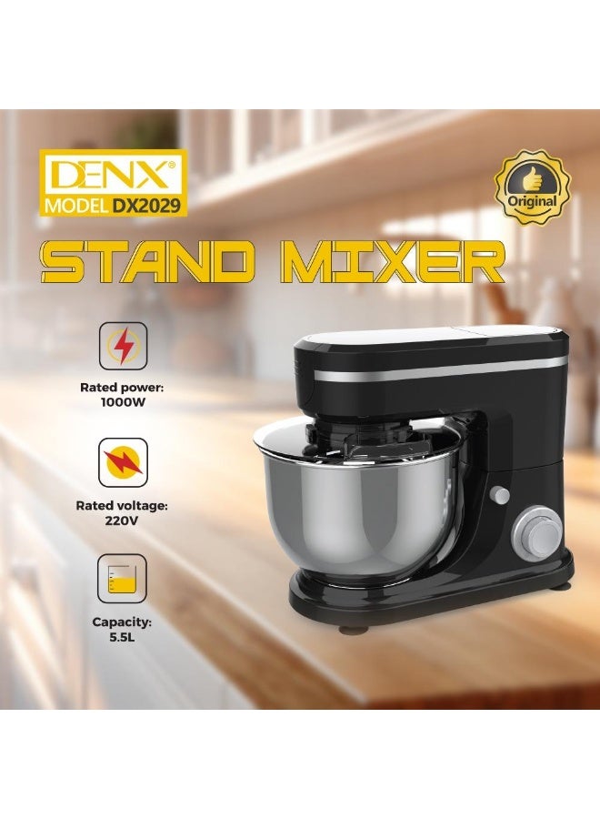 دينكس خلاط كهربائي قوي بقدرة 1000 واط، مزود بوعاء من الفولاذ المقاوم للصدأ، وتحكم متعدد السرعات للخبز والطبخ، مع ضمان لمدة عام. - Image 2